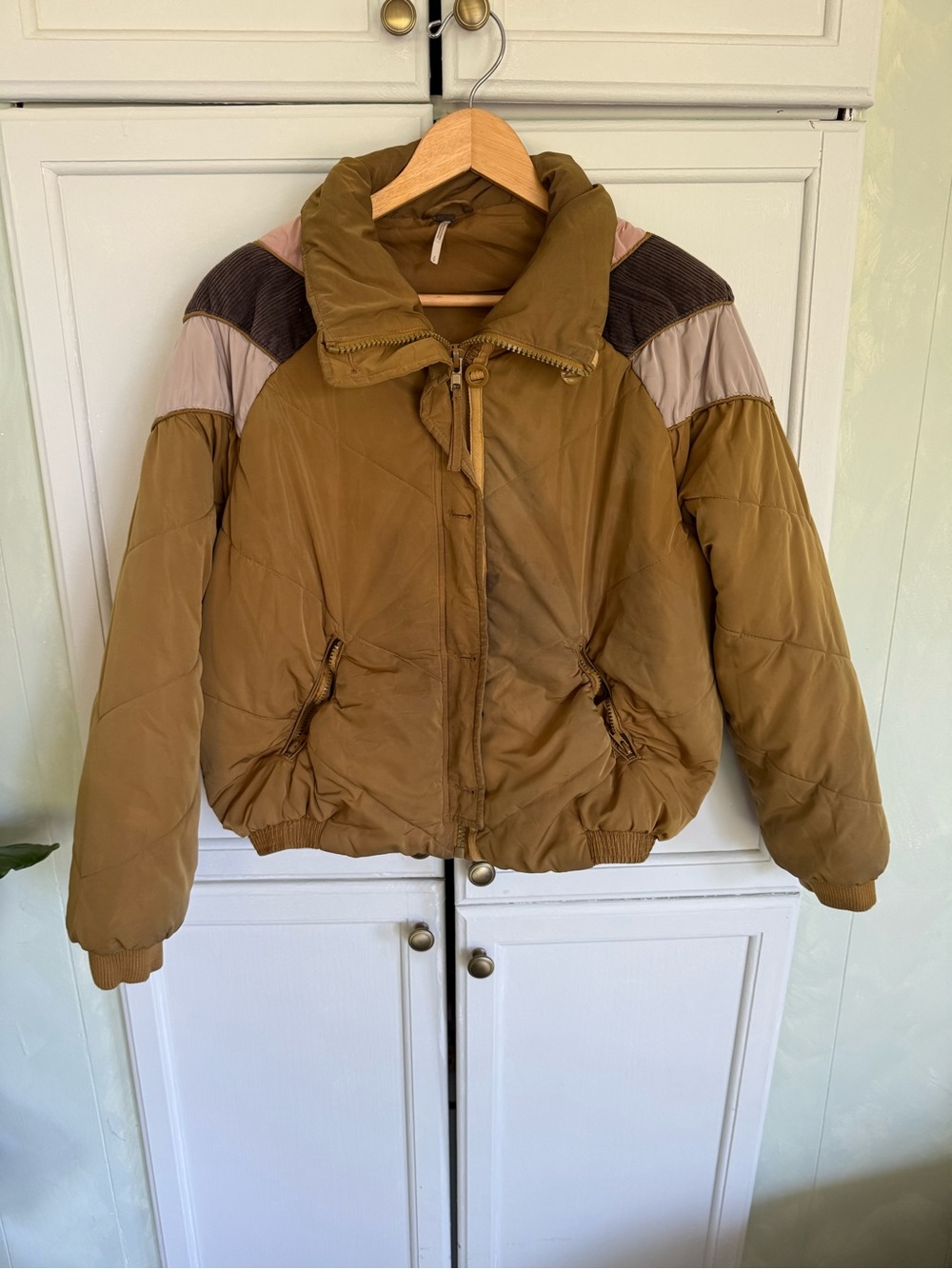 Free People Women’s Quilted Puffer Jacket in Mustard Brown